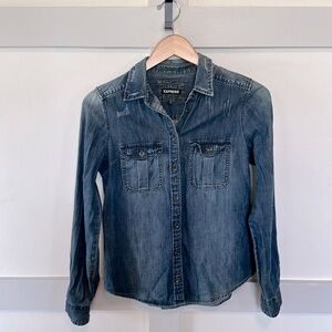 XS Express Distressed Denim Button up Shirt